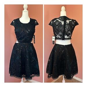 black lace, sequin, sexy glamorous sequin party back cutout mini dress  NWT 7